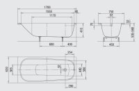 Stahlbadewanne 1700mm x 750mm, weiss
