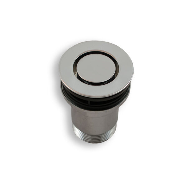 Design-Ablaufventil, 1 1/4", Messing verchromt, rund, verschließbar, im offenen Zustand ebene Fläche