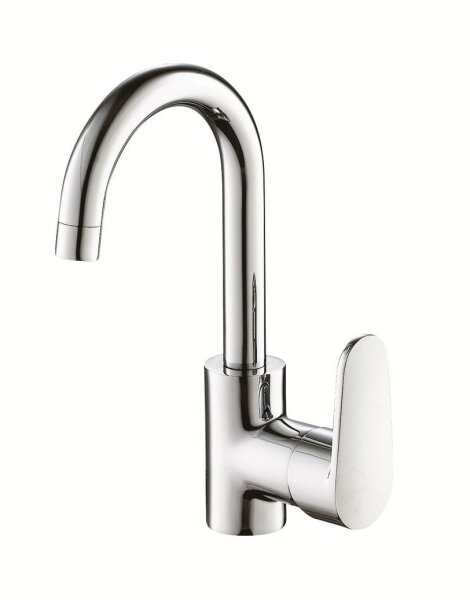 AqvaBasic I Waschtischarmatur mit hohem Auslauf, Hebel seitlich, mit Push-open Ventil, chrom