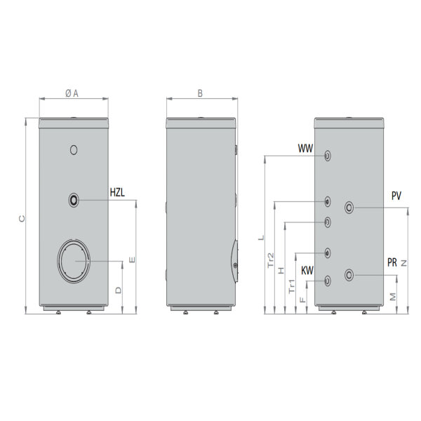Edelstahl Warmwasserspeicher mit 1 Wärmetauscher 400