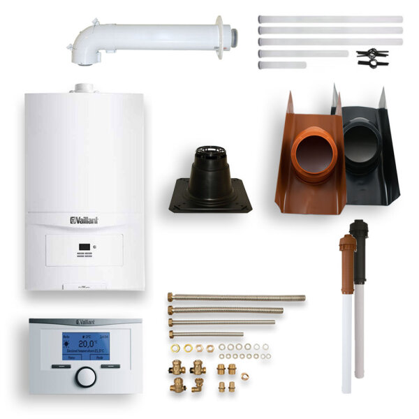 Vaillant Paket VCW206/7-2 ecoTEC pure Gas-Brennwert-Kombi-Heiztherme Erdgas E/H inkl. Regelung - Abgaspaket zur Auswahl