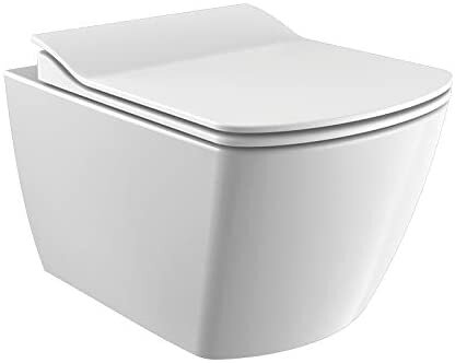 Wand-Tiefspül-WC spülrandlos, inkl. Slim WC-Sitz mit Absenkautomatik, eckige Form, weiß