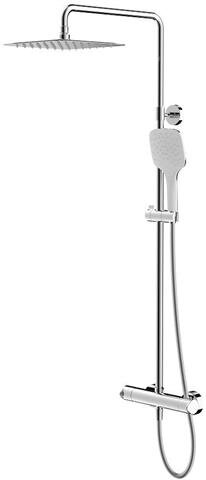 PROFILINE Brause-Standsystem FUN eckig, inkl. Thermostatarmatur, Schlauch, Handbrause und Kopfbrause 250x250mm, chrom