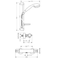 Hansgrohe Brausenkombi Handbrause Croma 2jet/Thermostatarmatur Ecostat 1001 und Brausestange UnicaS 900mm