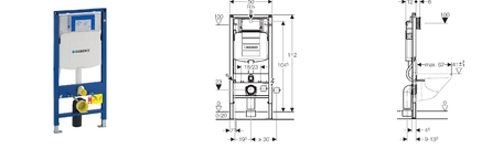 Geberit Duofix Element für Wand-WC, 112 cm, mit Sigma UP-Spülkasten 12 cm, für Betätigung von vorne